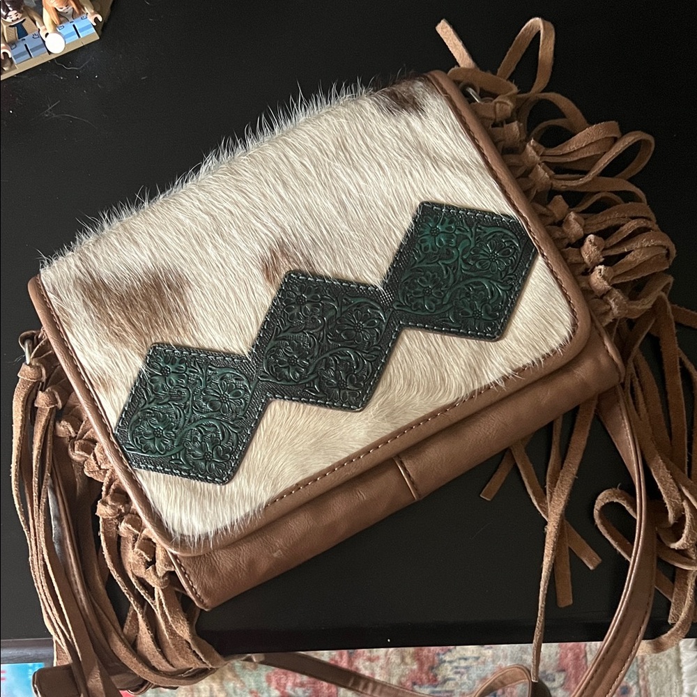 Shyanne Brown and Cream Crossbody Bag with Fringe